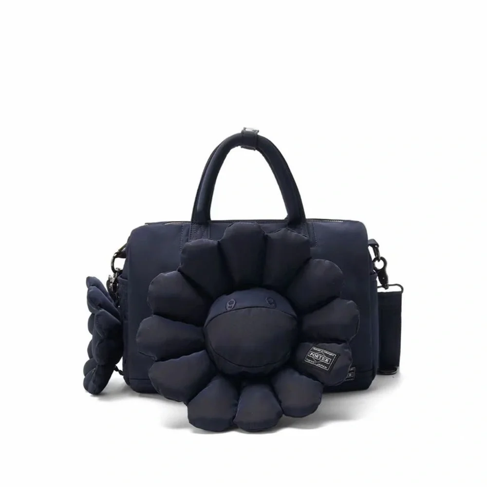 Quilted Daisy Accent Satchel Handbag - Olive and Navy - Picture 5 of 5